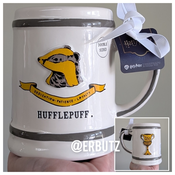 Rae Dunn x Harry Potter HUFFLEPUFF DEDICATION PATIENCE LOYALTY Double Sided Mug - Picture 1 of 9